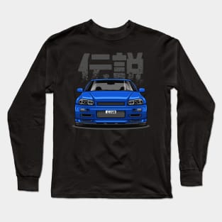 Skyline GTR R34 - Paradise Blue (Front View Design) Long Sleeve T-Shirt